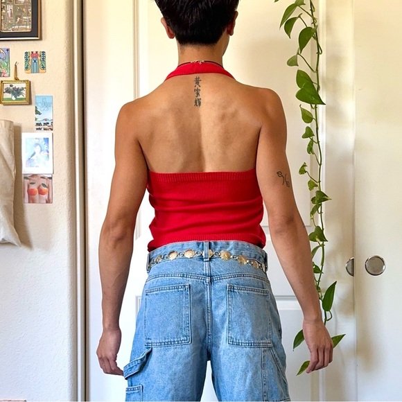Y2K Red Sweater Halter Top - Picture 3 of 4